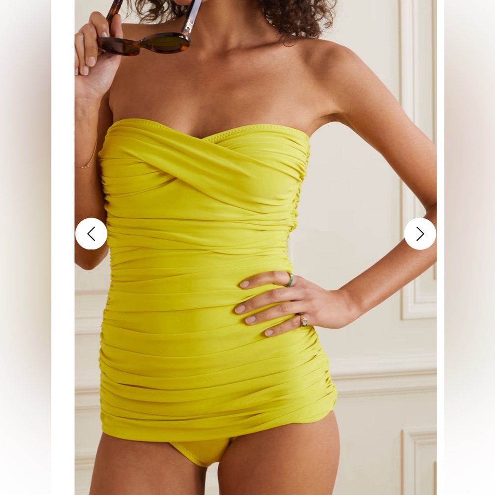 Norma Kamali Strapless Ruched One-Piece Swimsuit in Lime